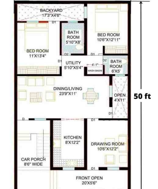 30 X 50 House Plan | 30X50 House Plan With Car Parking | 30 By 50 House Plan  | 30*50 House Plan With Garden | 30×50 House Plan 3Bhk - Civiconcepts