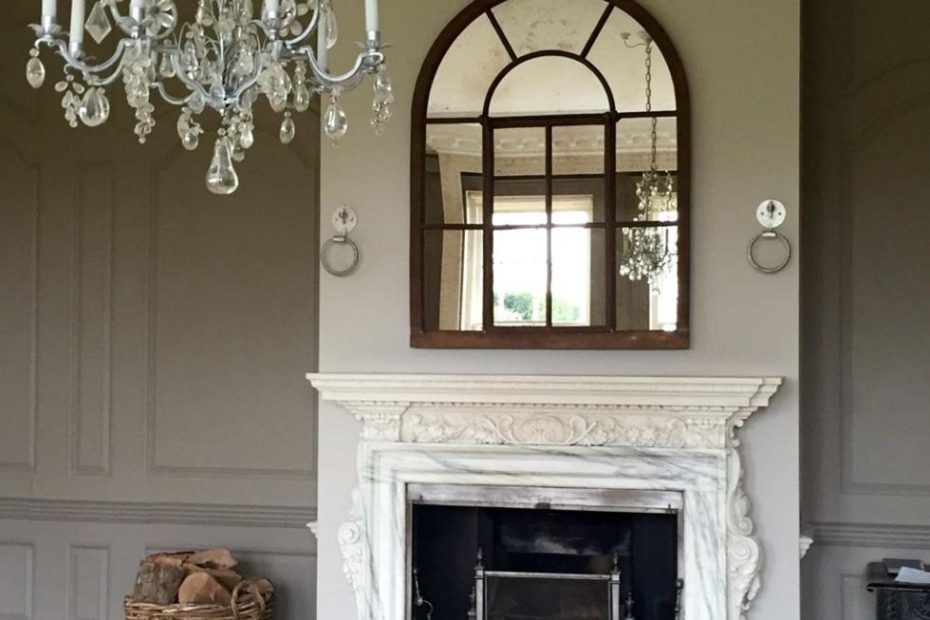 Over Mantle Display Of This Full Arch Rustic Window Mirror In Our Clients  Elegant Room ... | Fireplace Mantle Decor, Fireplace Mantel Decor, Fireplace  Mirror